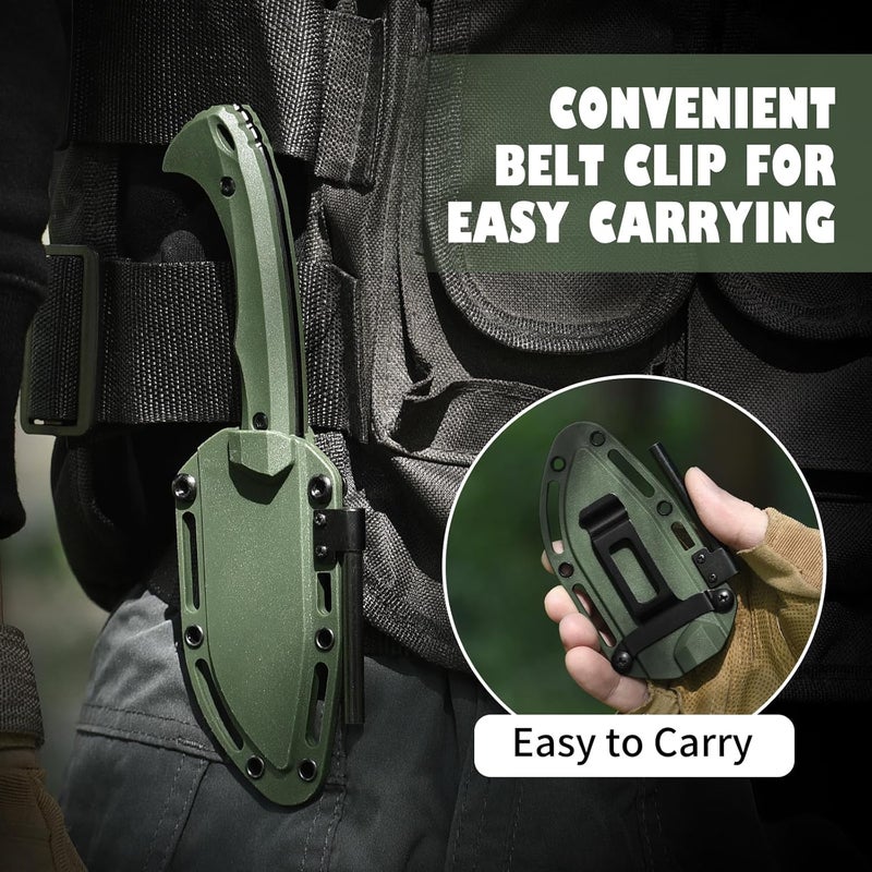 DRACHENADER 7.68" Small Fixed Blade Knife with Fire Starter L-Y, Full Tang Survival Knife w/Sheath and Clip, Camping, Green+ Black - Image 4
